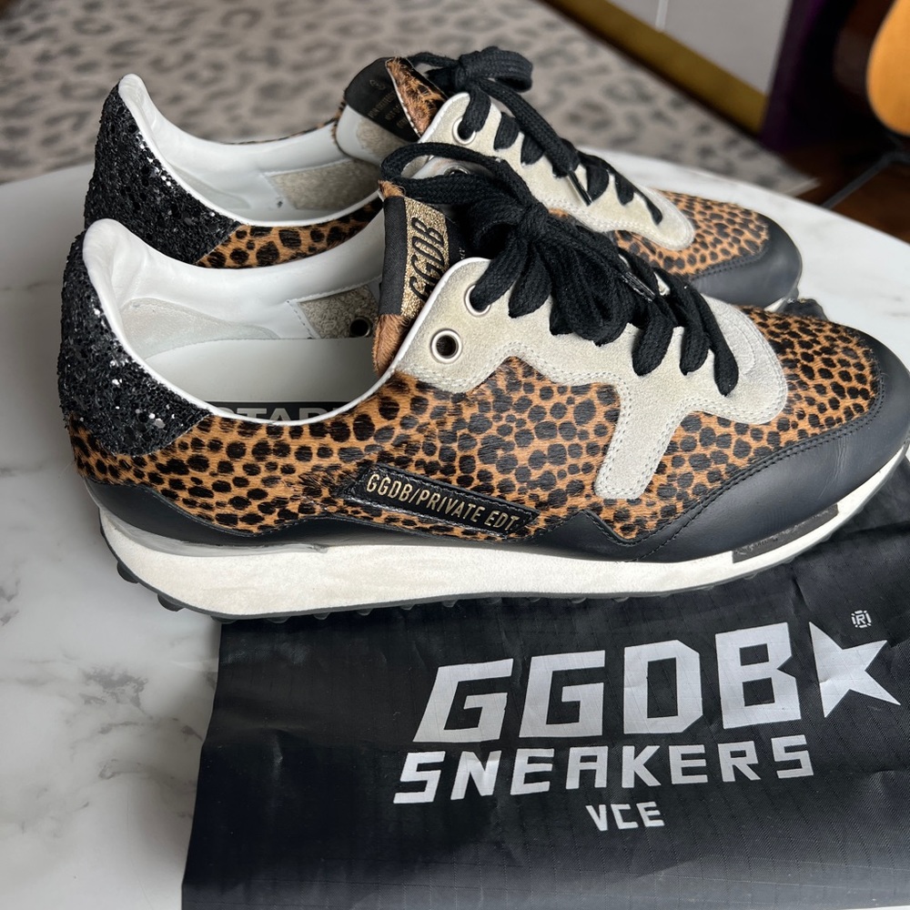 Golden Goose deluxe brand starland glittered leather and leopard sneakers